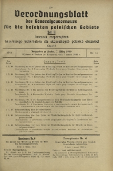 Verordnungsblatt des Generalgouverneurs für die Besetzten Polnischen Gebiete = Dziennik Rozporządzeń Generalnego Gubernatora dla Okupowanych Polskich Obszarów. Teil 2, Nr 16 (7 Marz 1940)