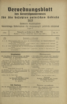 Verordnungsblatt des Generalgouverneurs für die Besetzten Polnischen Gebiete = Dziennik Rozporządzeń Generalnego Gubernatora dla Okupowanych Polskich Obszarów. Teil 2, Nr 35 (6 Mai 1940)
