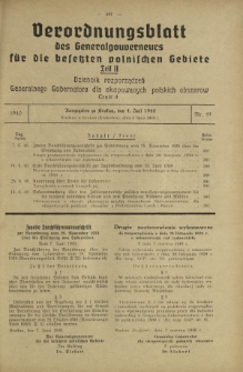 Verordnungsblatt des Generalgouverneurs für die Besetzten Polnischen Gebiete = Dziennik Rozporządzeń Generalnego Gubernatora dla Okupowanych Polskich Obszarów. Teil 2, Nr 45 (4 Juli 1940)