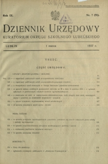 Dziennik Urzędowy Kuratorjum Okręgu Szkolnego Lubelskiego R. 9, nr 7 (91) 1 marca 1937