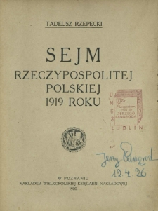 Sejm Rzeczypospolitej Polskiej 1919 roku