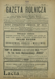 Gazeta Rolnicza : pismo tygodniowe ilustrowane. R. 61, nr 41 (14 października 1921)