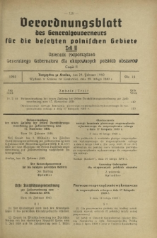 Verordnungsblatt des Generalgouverneurs für die Besetzten Polnischen Gebiete = Dziennik Rozporządzeń Generalnego Gubernatora dla Okupowanych Polskich Obszarów. Teil 2, Nr 14 (29 Februar 1940)